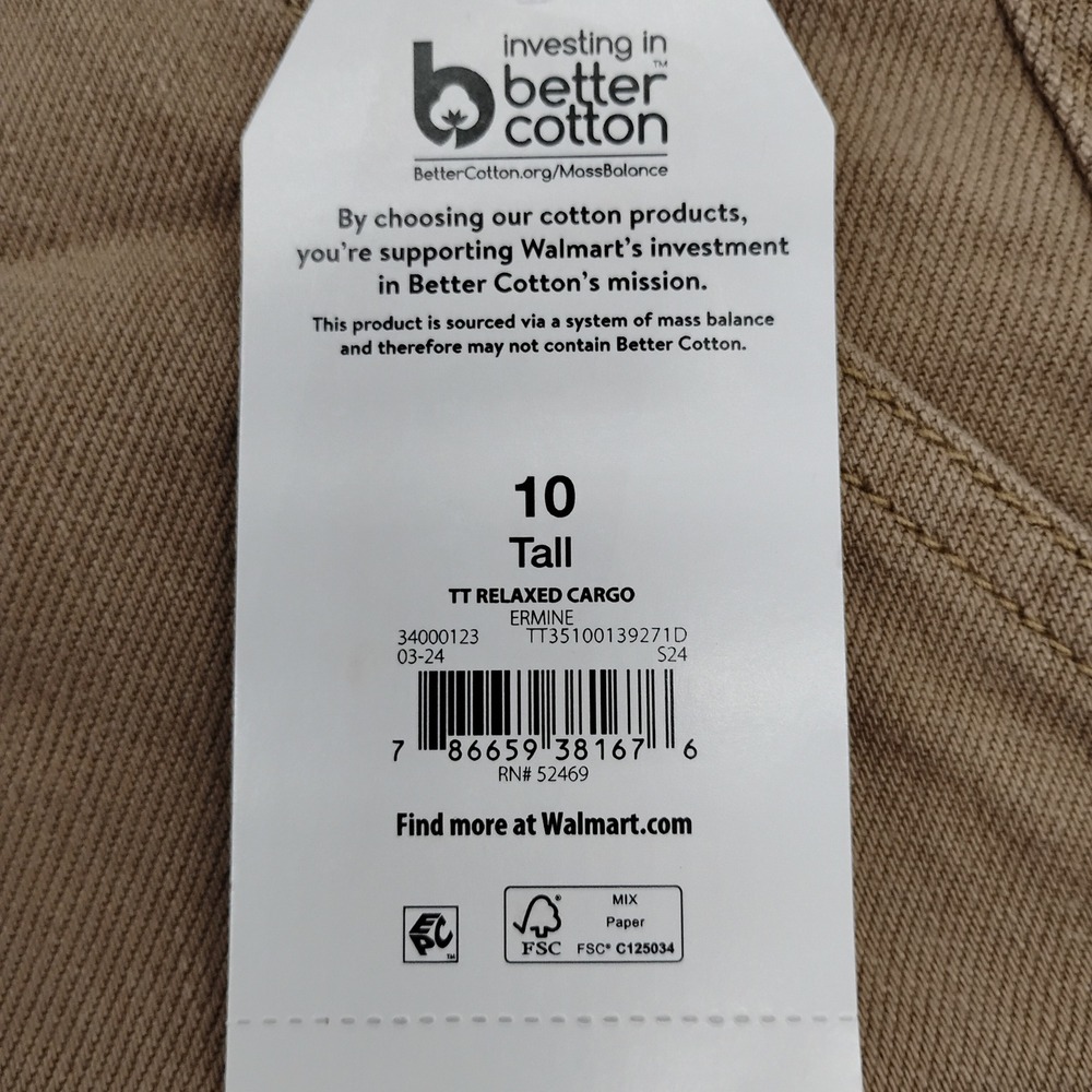 Time and Tru Womens Relaxed Cargo Pants Ermine Brown Wide Leg Tall Size 10 NWT - Picture 7 of 15